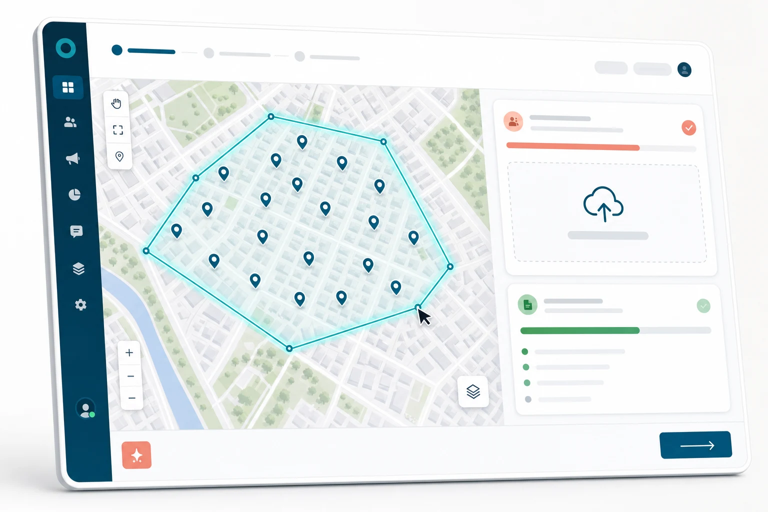 Creating a campaign: drawing a target area on a map and uploading voter lists