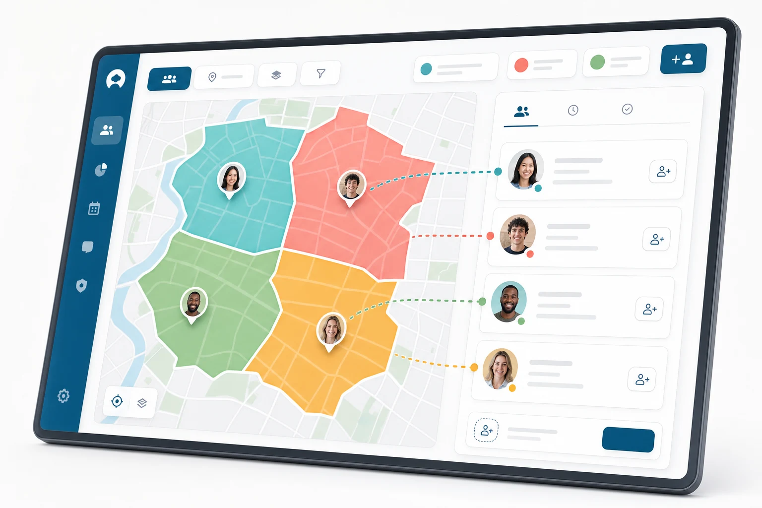 Assigning territories to team members on a map
